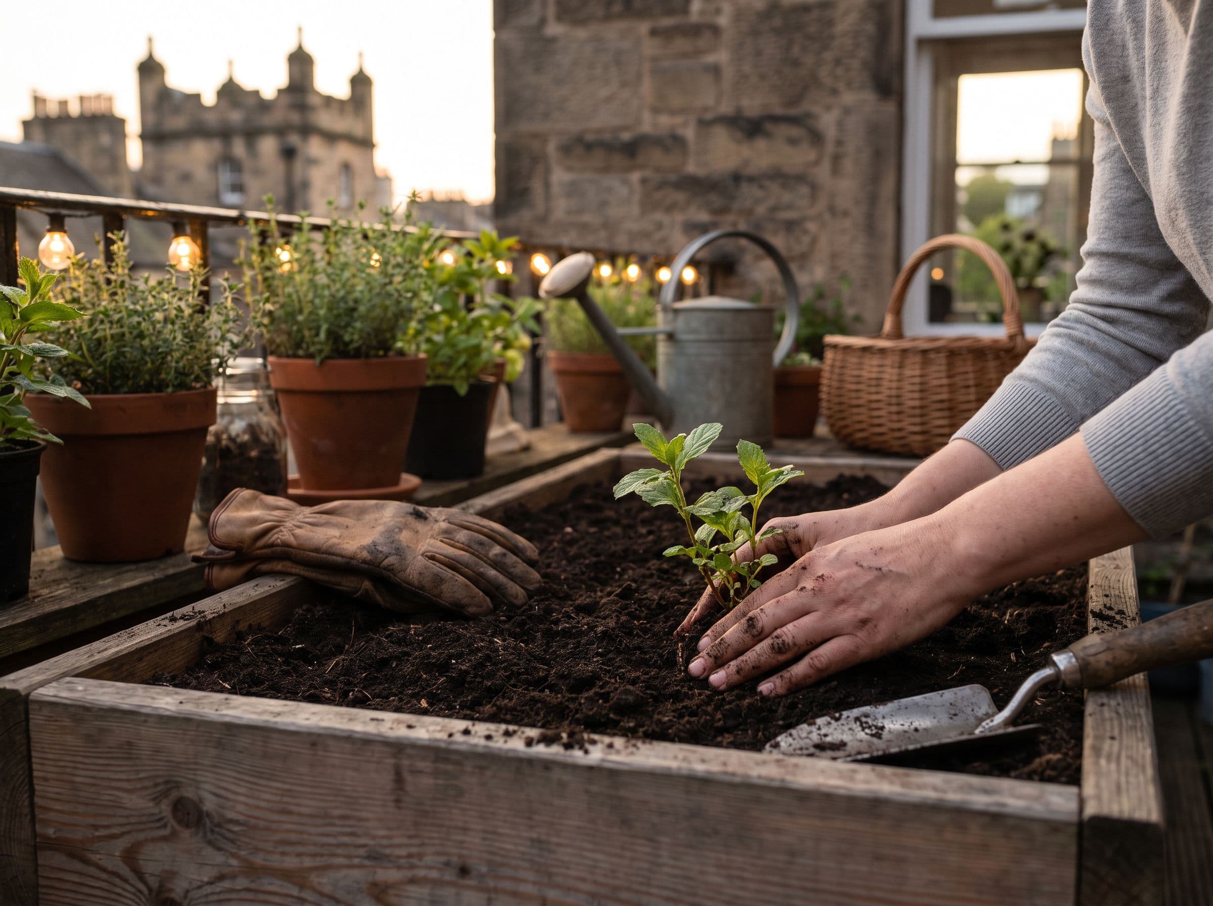 Un couple dans un jardin, entouré de plantations